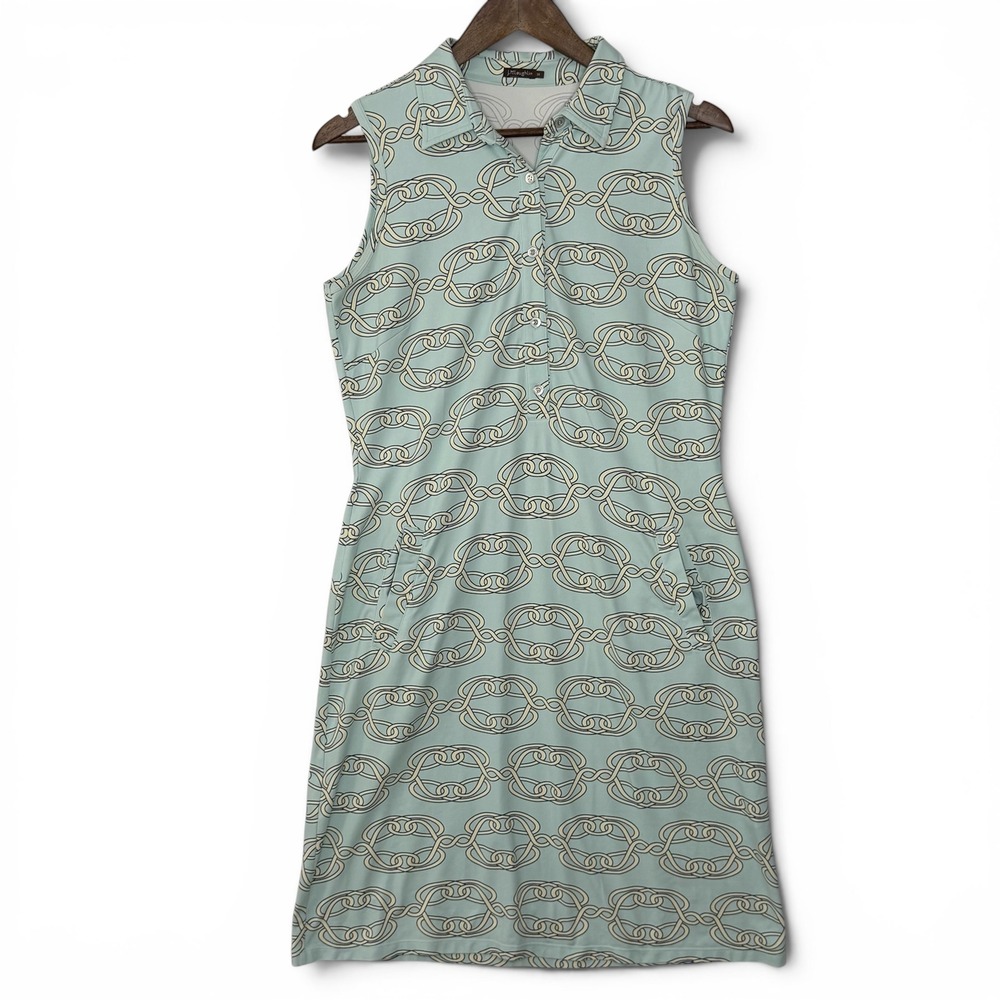 J. McLaughlin Polo Dress M Blue Chain Link Pocket Catalina Cloth Old‎ Money Chic